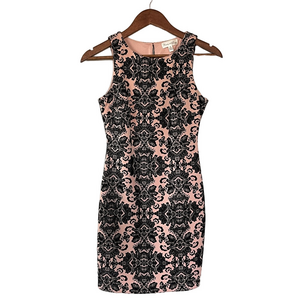 Honey and Rosie Sheath Dress Pink and Black Textured Lace S